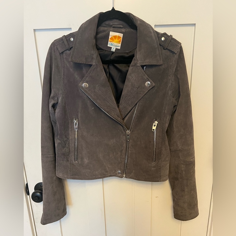 C & C California 100% leather Moto Jacket Gray Suede Size Medium